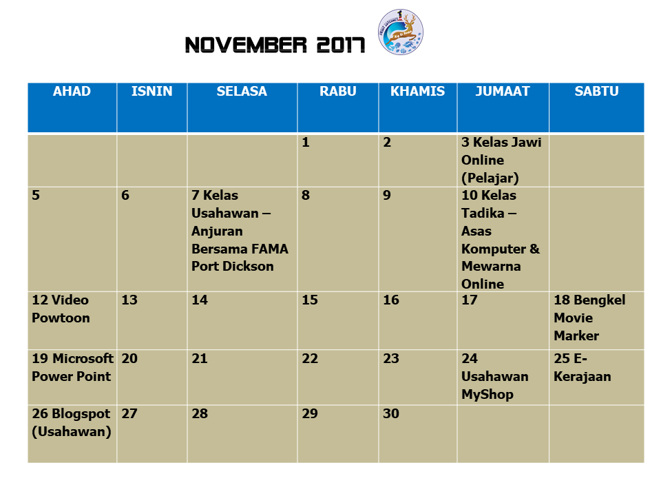 Jadual Aktiviti Nov 17 2