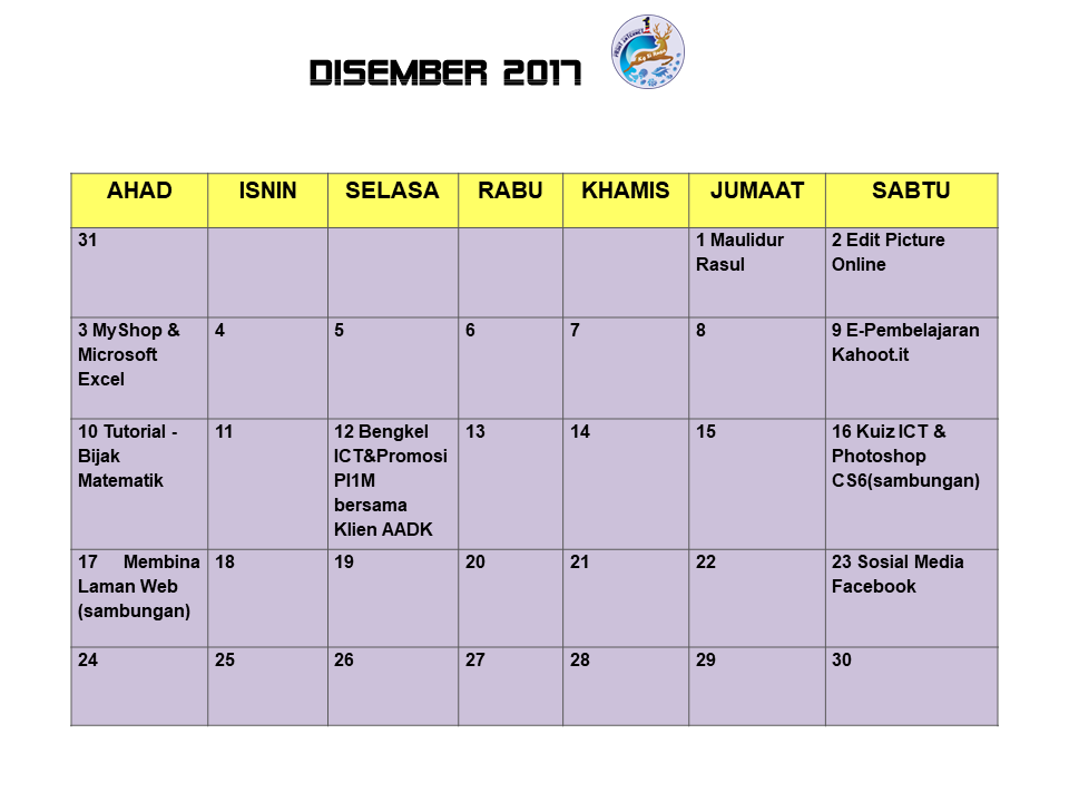 Jadual November 2017