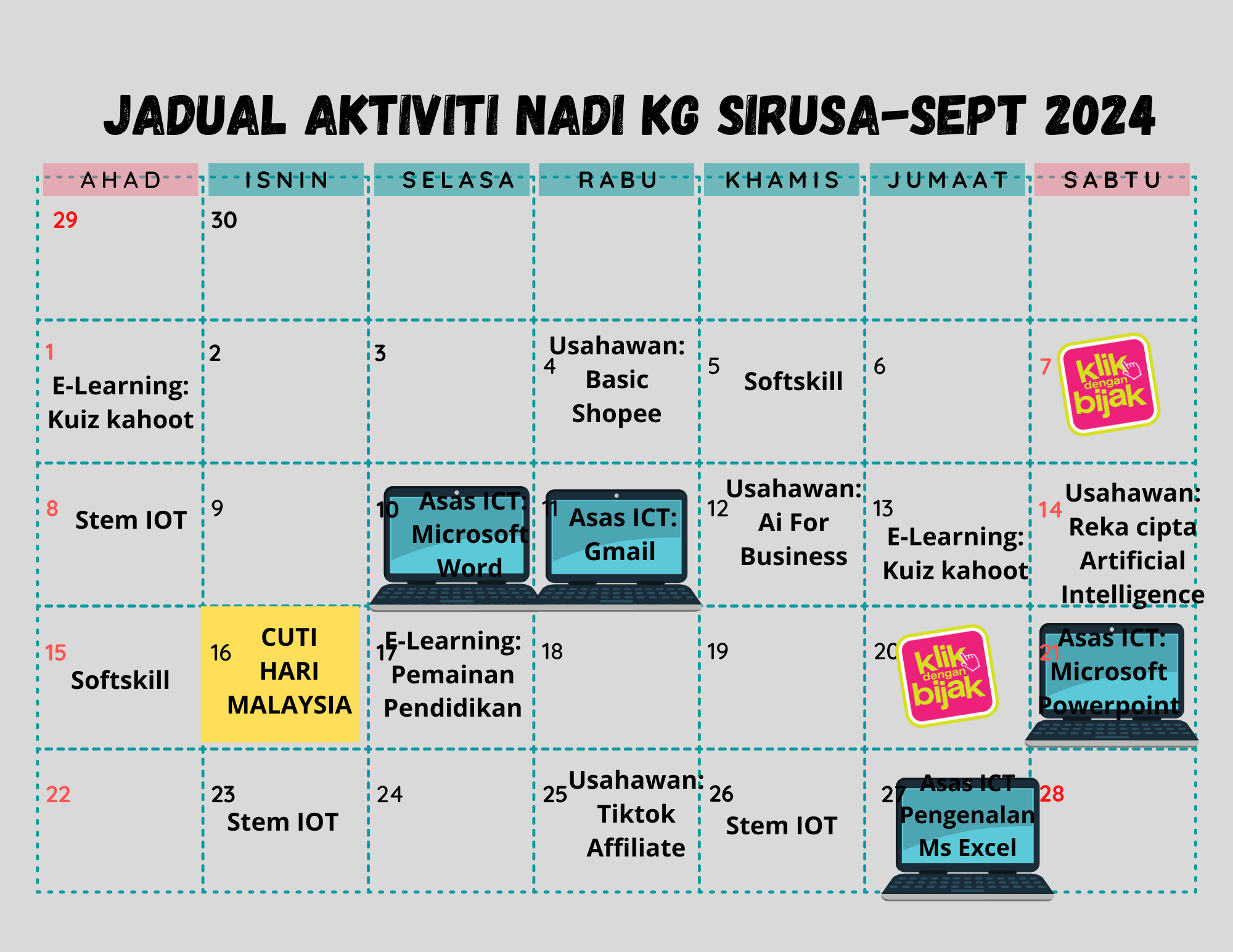 Monthly Calendar Sept 2024