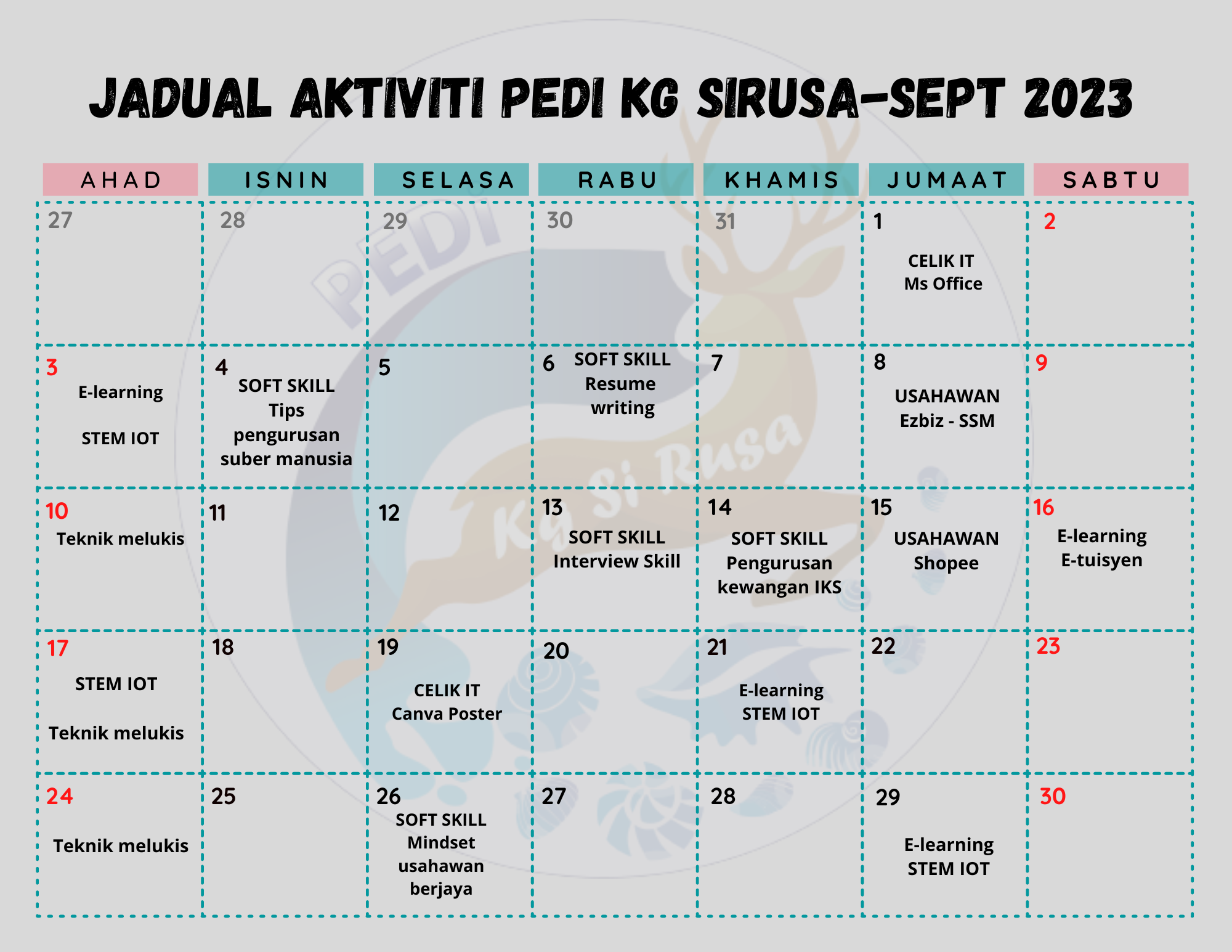 Monthly Calendar Sept 23