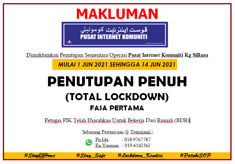 memo tutup pik sirusa lockdown